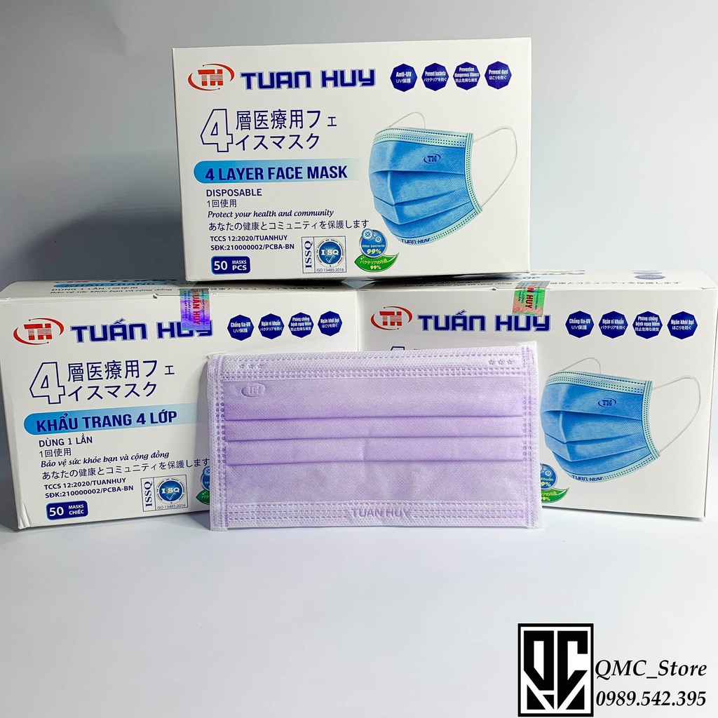 &lt;HÀNG HOT&gt; Khẩu trang y tế 4 lớp màu tím , hộp 50c #QMC