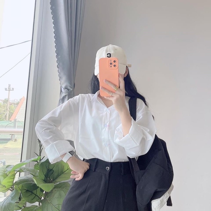 Áo sơ mi trắng freesize chất kate siêu mát áo trắng tay dài đi học xinh xắn sơ mi màu trơn Bànana