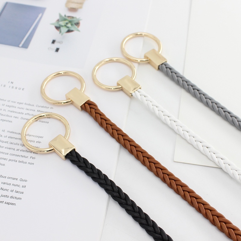 Thắt lưng da tết khóa tròn bản nhỏ