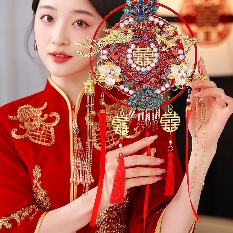 [Aishang Trang Sức Đẹp] Quạt Xiuhe Làm Tay Phong Cách Trung Hoa Cổ Điển Thủ Công Hạnh Phúc Trang Trí Đám Cưới