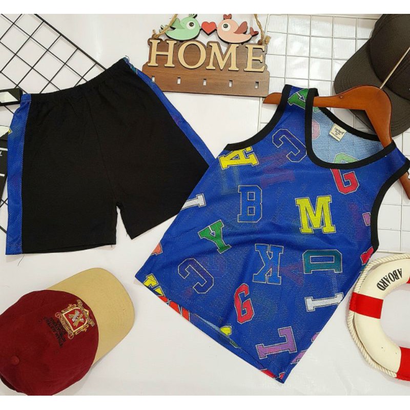 Bộ Sát Nách Bé Trai 22-32kg Xuất Áo Lưới Phối Quần Cotton 4 Chiều