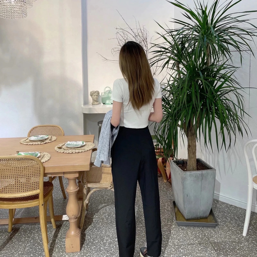 Quần Baggy nữ lưng cao có thun kiểu dáng công sở hiện đại tinh tế