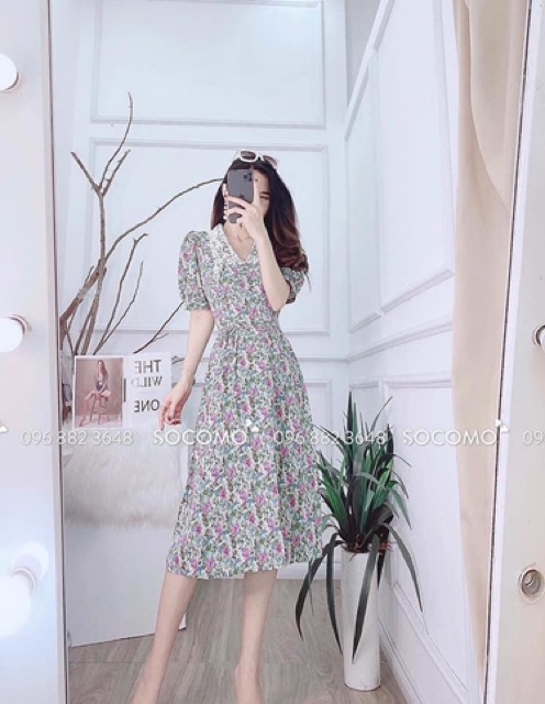 Đầm công sở hoa nhí ❤️FREESHIP❤️ Đầm hoa nhí cổ bèo