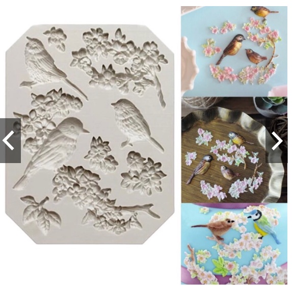 Khuôn silicon làm fondant,trung thu hiện đại hình con chim cây,lá( KHUÔN CAO CÂP DÀY KHÔNG MÙI)