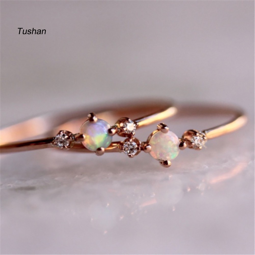 Dụng Cụ Kéo Căng TUSHNhẫn Đính Hôn Đính Đá Opal Nhân Tạo Thời Trang Dành Cho Nữ