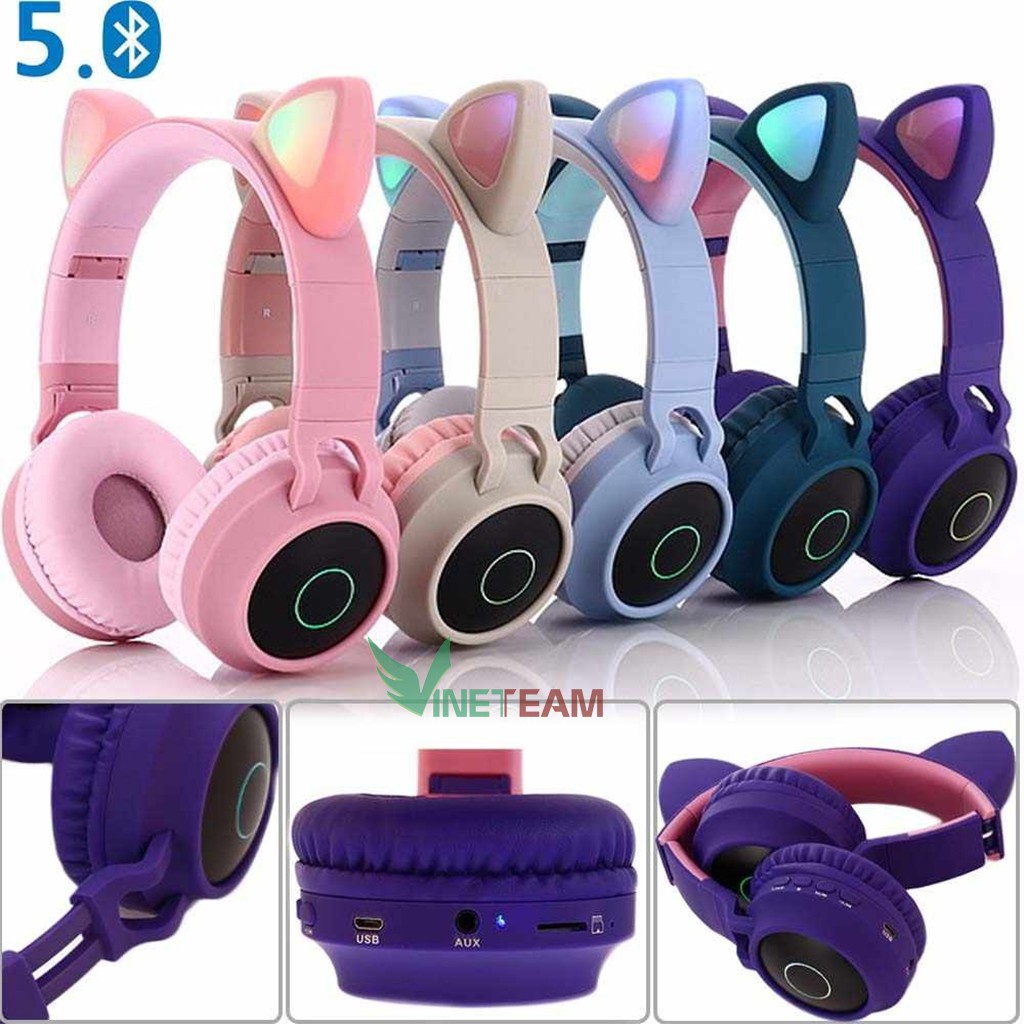 Tai Nghe Mèo Bluetooth, Headphone Tai Mèo Dễ Thương Có Mic,Âm Bass Mạnh Mẽ Và Dung Lượng Pin Khủng 400mAh -dc4199