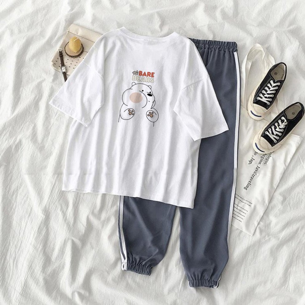 Bộ Jogger Line Phối Thun Unisex We Bare Bears Gấu Trắng S40