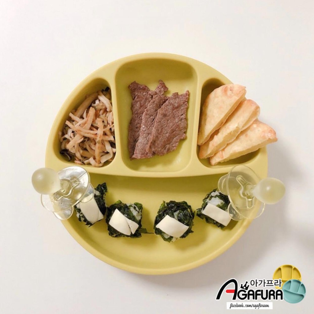 Khay Silicon ăn dặm AGAFURA Hàn Quốc (có đế hút chống lật và nắp đậy)