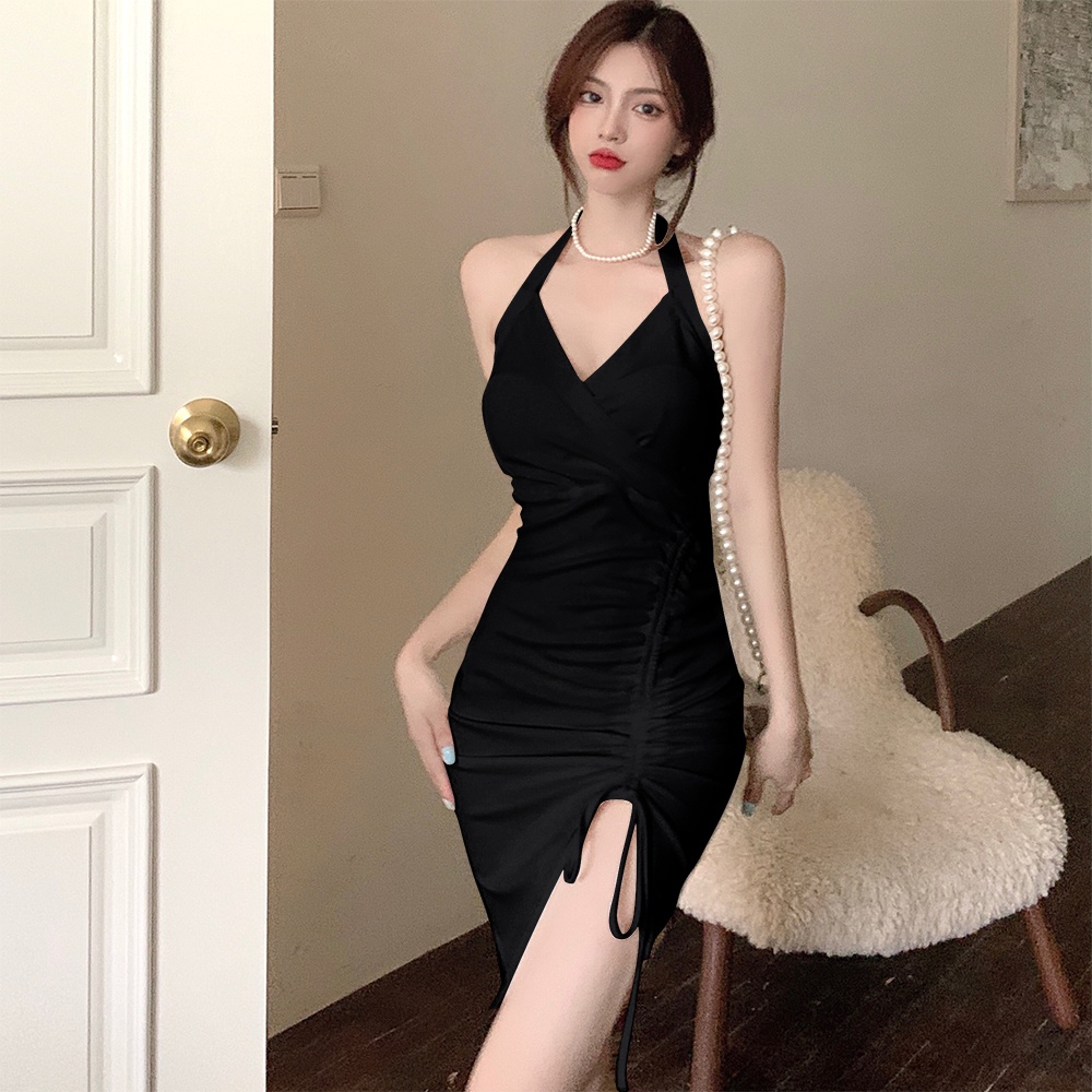 Đầm ngắn Perty phối dây choàng cổ phong cách Hàn Quốc gợi cảm cho nữ