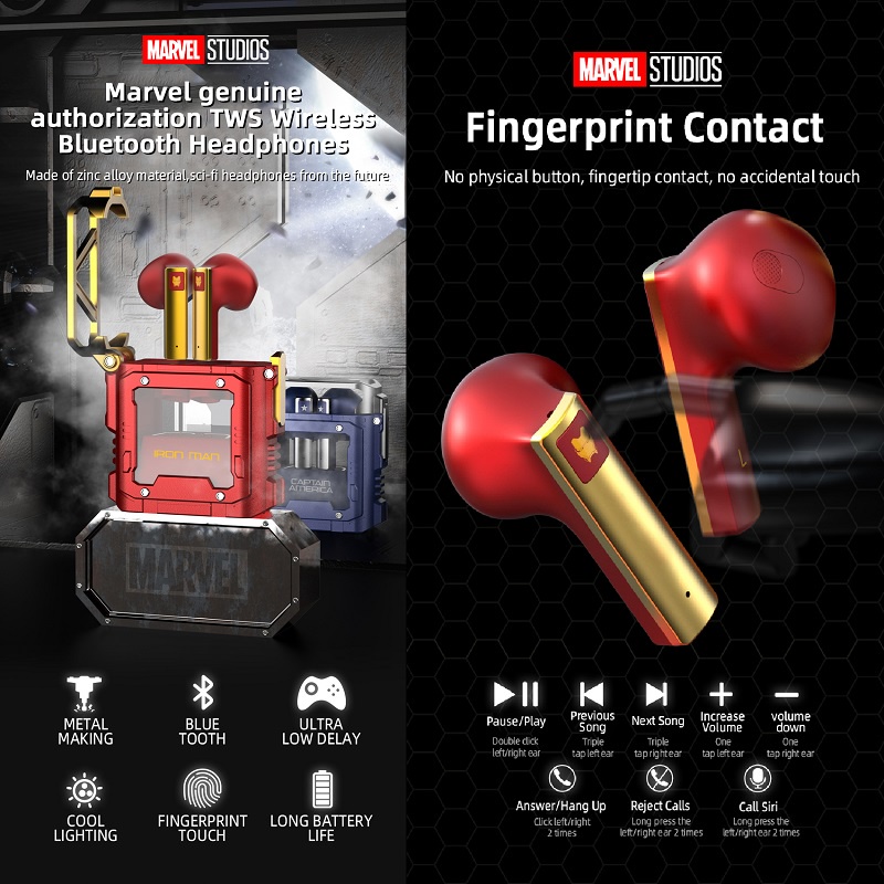 Tai Nghe Nhét Chụp Chup Tai Bluetooth Không Dây Chống ồn Blutooth Chơi Chơi Game Tai Nghe Pro Gameming Gaming Marvel Captain America Iron Man Mini Android TWS Có Mic