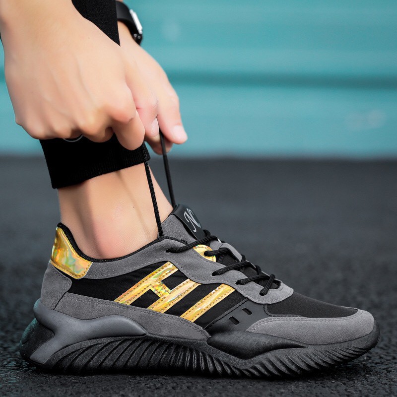 Giày Nam Phối Sườn Vàng IH cực đỉnh - Giày thể thao nam đế cao su chống trơn trượt | BigBuy360 - bigbuy360.vn