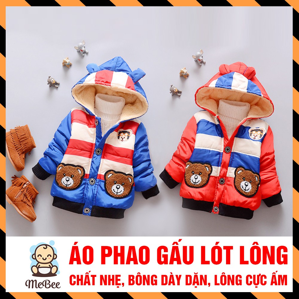 Áo phao có mũ Gấu Toy lót lông mềm mại cho bé trai/bé gái từ 1 đến 5 tuổi