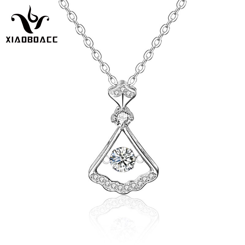 XiaoboACC Vòng Cổ Thép Titan Mặt Hình Quạt Đính Đá Zircon - 38CM+6CM