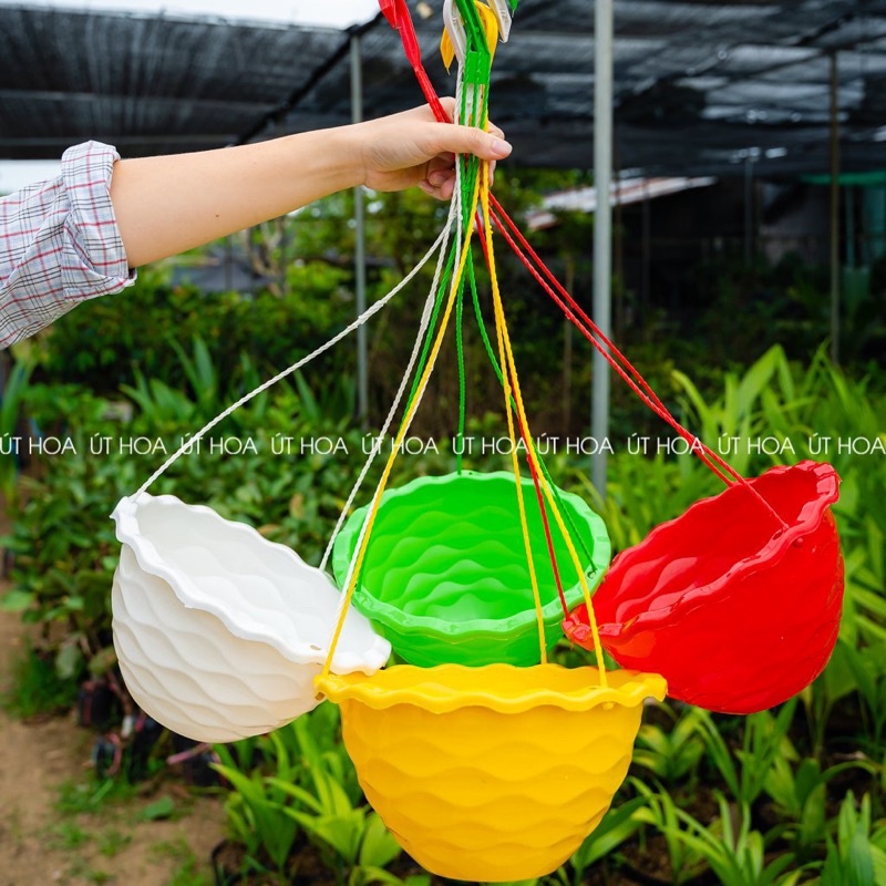 (KÈM DÂY TREO) Chậu treo lưới miệng rộng đẹp mắt