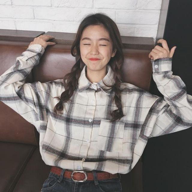 Hàng Sẵn_Áo sơmi sọc caro dài tay ulzzang