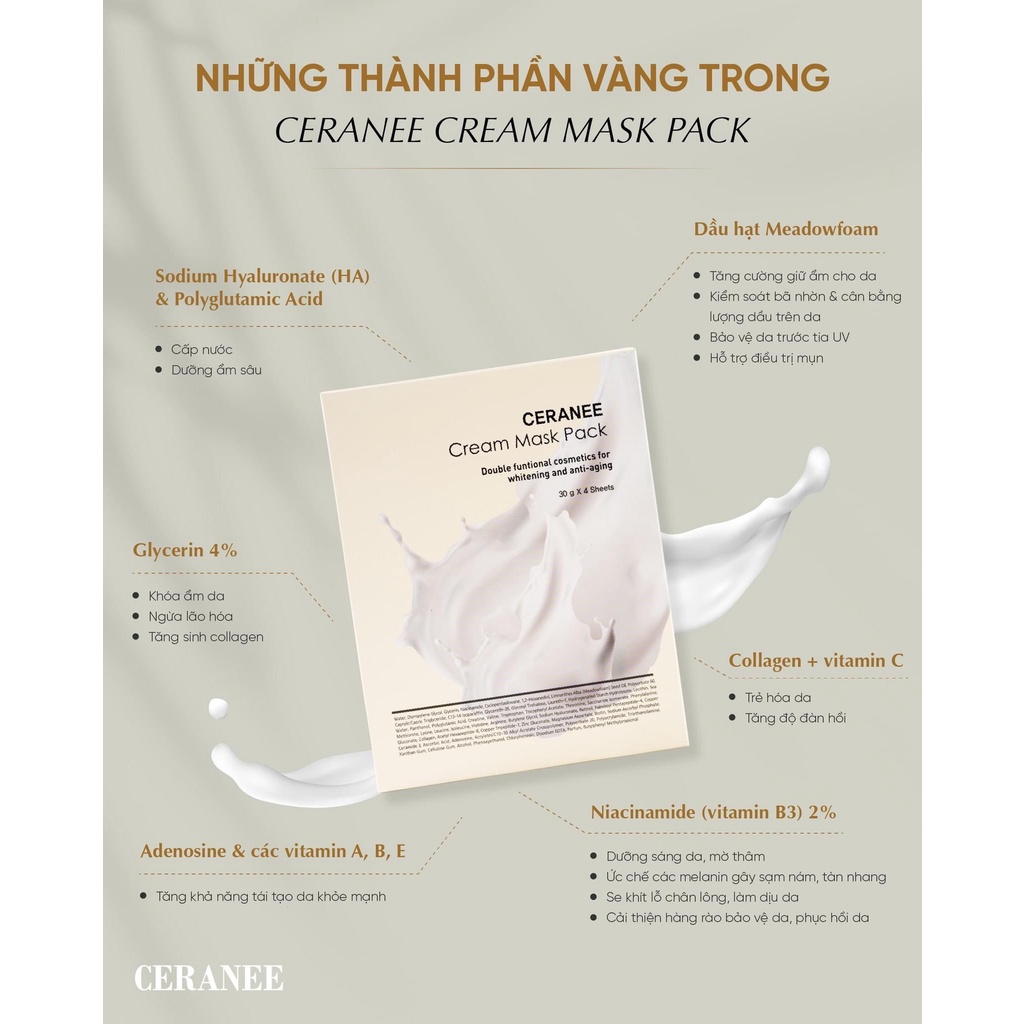 [Chính hãng] Mặt nạ Ceranee mặt nạ dừa tươi trắng da, dạng kem dưỡng chống lão hóa, phục hồi da Ceranee Hàn Quốc