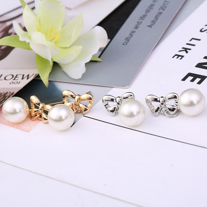 Khuyên tai nơ đính ngọc trai nhân tạo phong cách Hàn Quốc dành cho nữ