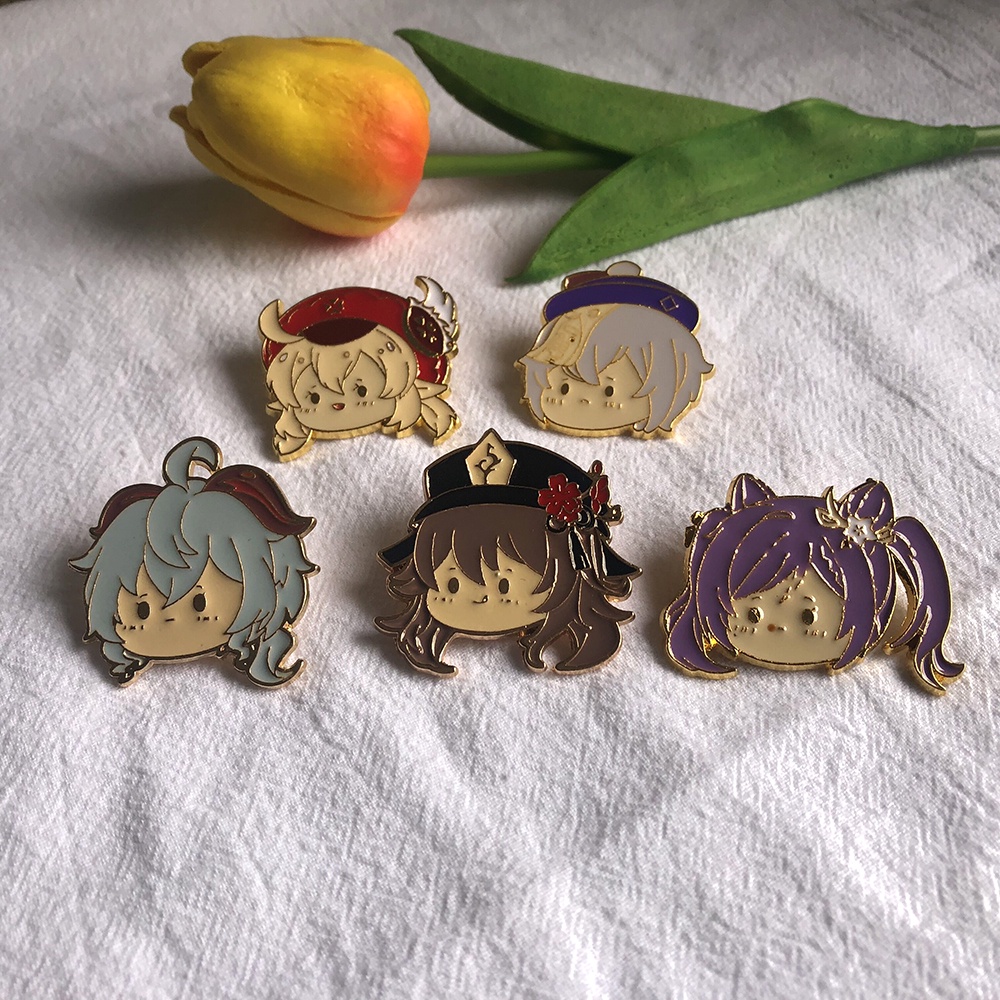 Huy Hiệu Kim Loại Hình Nhân Vật Hoạt Hình Venti Xiao Zhongli Klee HuTao Tartaglia GanYu Dễ Thương Dùng Làm Quà Tặng