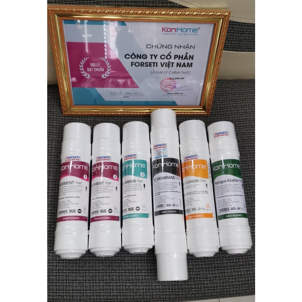 Combo 6 lõi lọc Korihome cho máy wpk-818-s (2 Sed, 1 pre, 1 RO, 1 Post, 1 Hydrogen)
