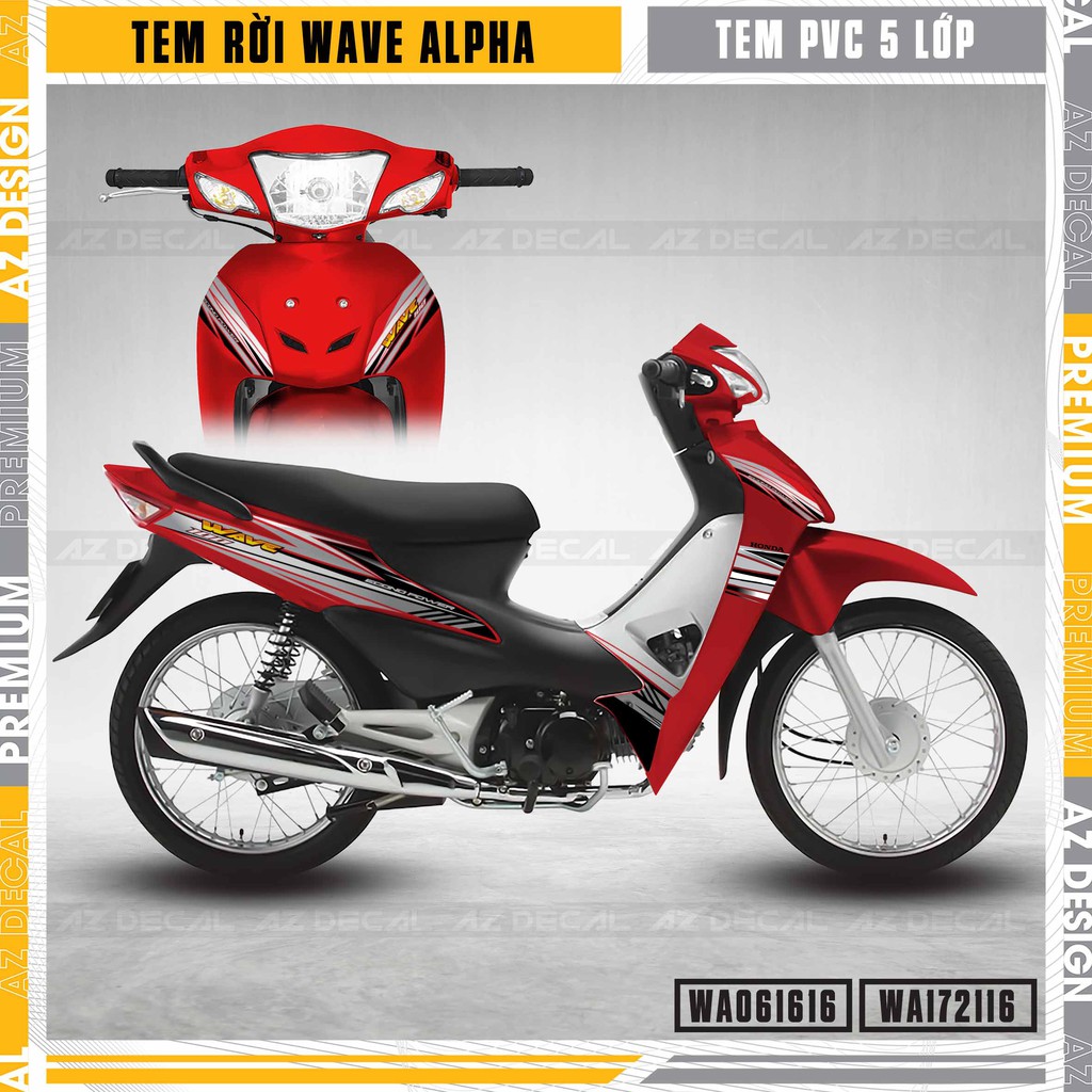 Tem Dán Xe Wave 100 110 Nhiều Màu Kèm Sticker | WA16 | Tem Chế Chất Liệu Decal PVC Chống Nước, Bền Màu