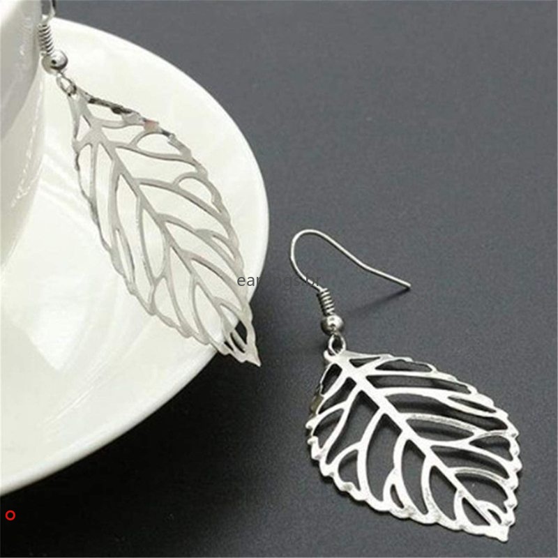 Khuyên tai dáng dài hình lá kim loại xinh xắn cho nữ