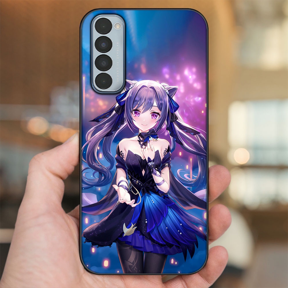 Ốp lưng Oppo Reno 4 Pro viền đen in hình Keqing Genshin Impact
