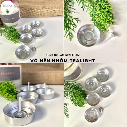 Vỏ nến Tealight nhôm Kèm bấc cotton [Bộ 10 vỏ] Cốc đựng nến Tealight