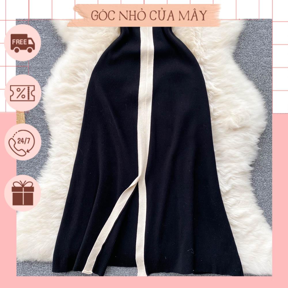 Váy len dệt kim cộc tay dáng dài đơn giản trẻ trung phong cách Hàn Quốc GNCM2