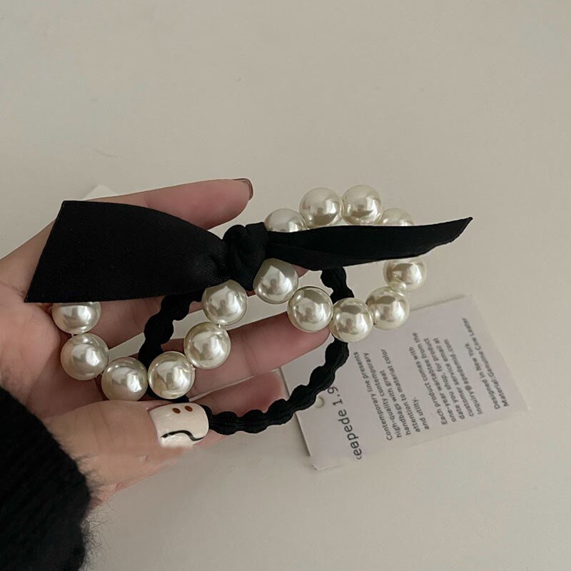 Dễ Thương Dây Cột Tóc Co Giãn Đính Nơ Và Ngọc Trai Phong Cách Hàn Quốc Xinh Xắn Cho Nữ