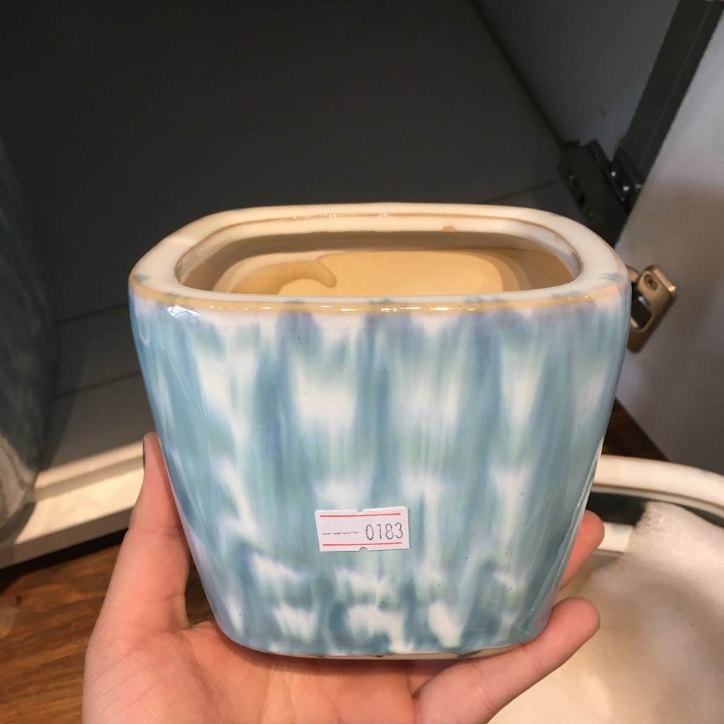 Chậu men xanh ngọc vuông trồng caaycos size - CHA0183/CHA0184/CHA0185