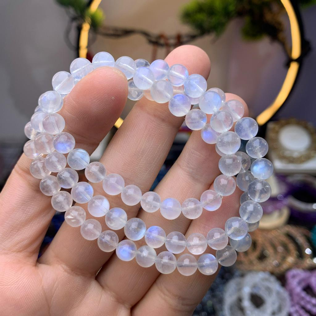 Chuỗi quấn 3 vòng Đá Mặtt Trăng Moonsttone [TẶNG HỘP GỖ] Mệnh Kim, Thủy - Phong Thủy Tây Tạng
