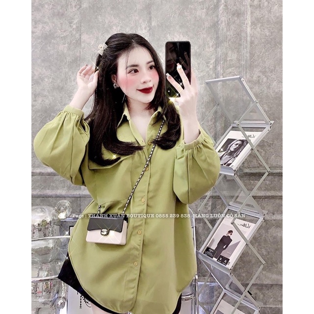 [ BIGSIZE ] SET SƠ MI XANH BƠ + QUẦN ĐEN