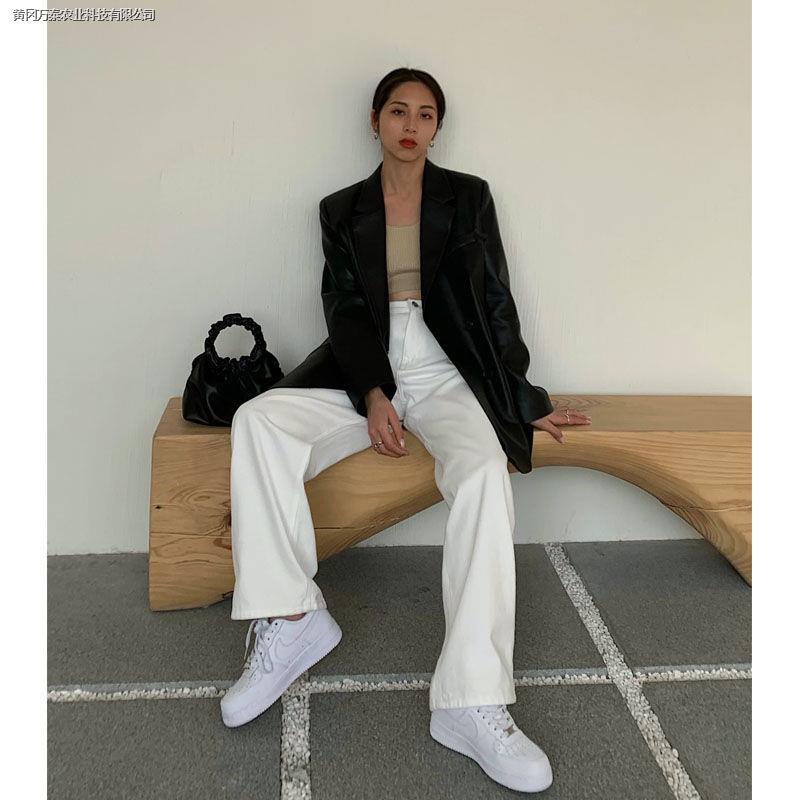 Áo Khoác Vest Da PU Dáng Rộng Màu Đen Thời Trang Thu Đông Dành Cho Nữ 2023