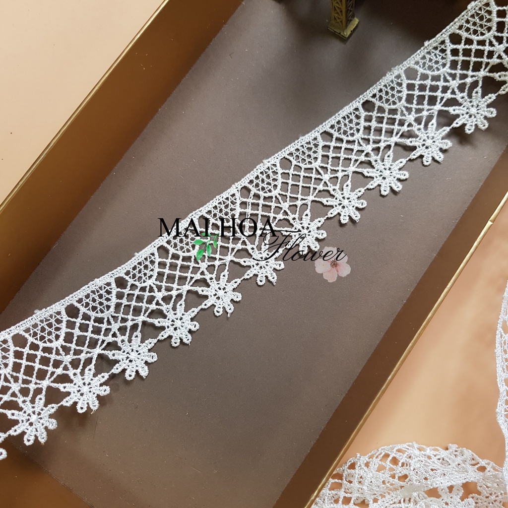 RC12 Cuộn 10 mét dây ren viền váy ren may đồ ren chỉ trắng rộng 5cm Maihoaflower
