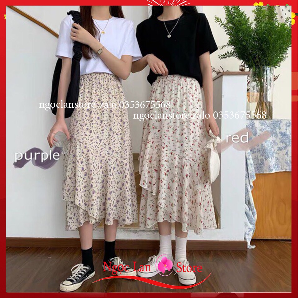 Chân Váy Hoa Nhí Vintage Xếp Tầng Nhiều Màu