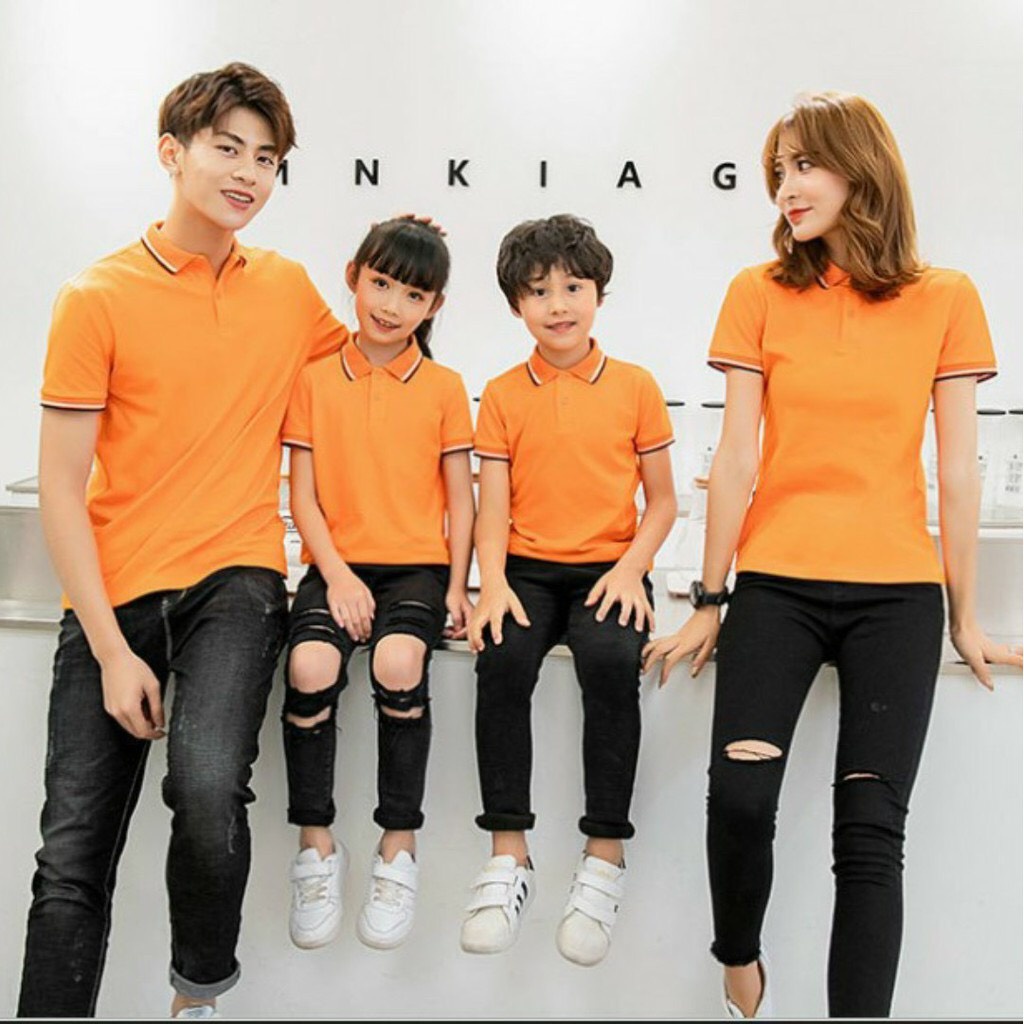 Áo gia đình cổ trụ màu cam trơn vải poly cá sấu co giãn dày mềm mịn-AT247