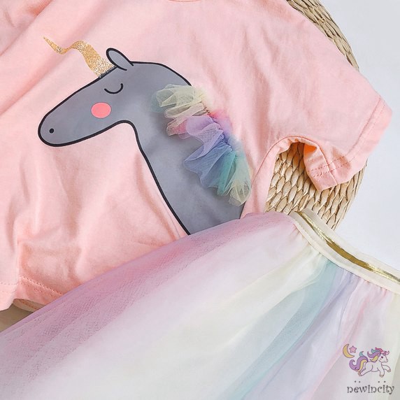 Set áo thun + chân váy lưới xinh xắn cho bé gái