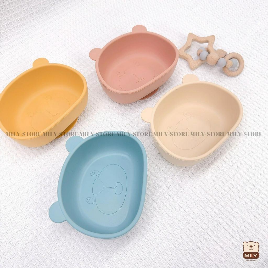 Bát ăn dặm chính hãng Mily hình gấu đế hít chống đổ.