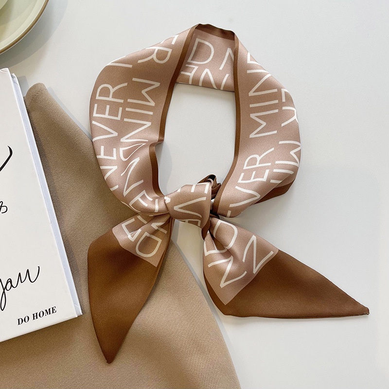 Khăn Choàng Cổ Bằng Lụa Màu Khaki Phong Cách Hàn Quốc Thời Trang Xuân Hè