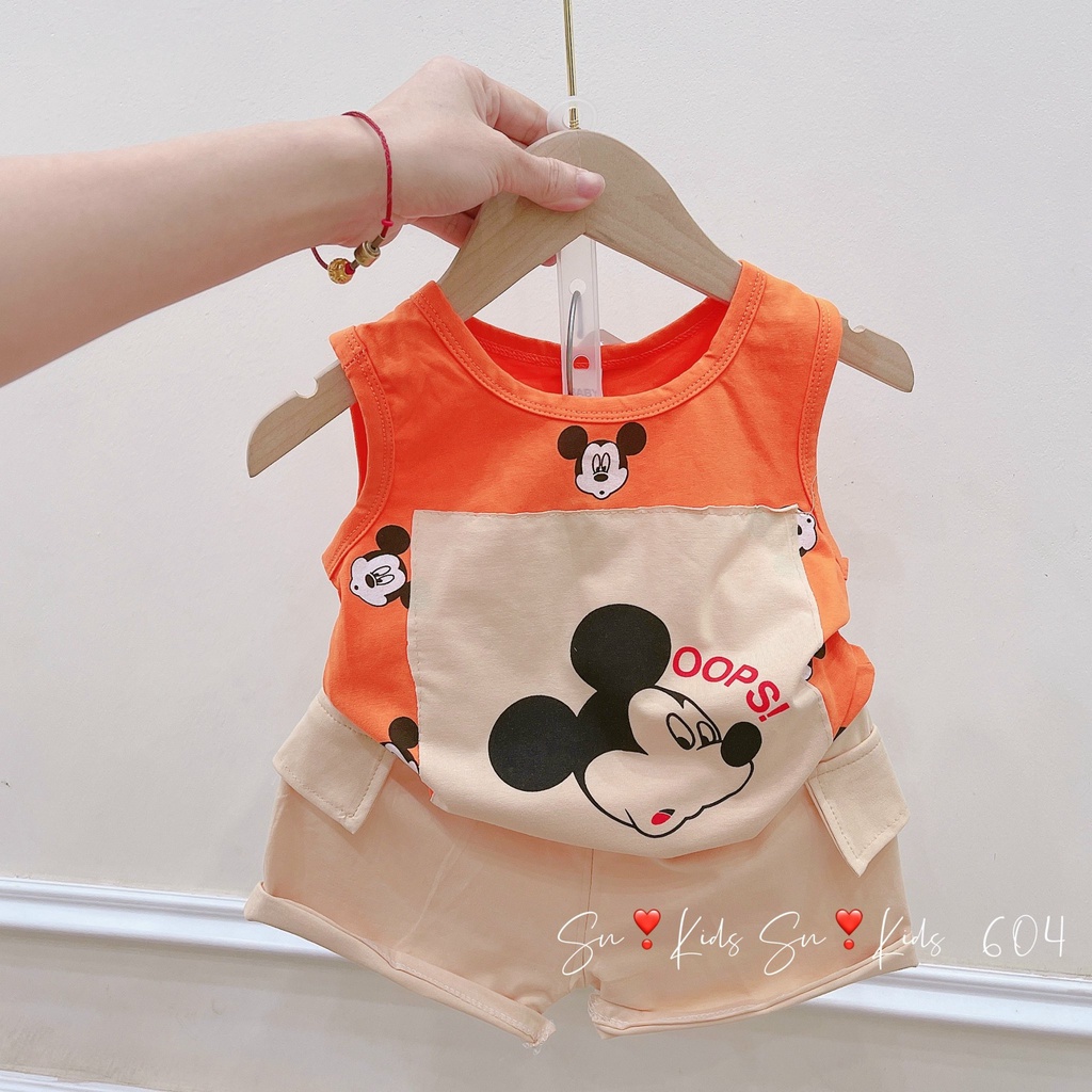 Bộ ba lỗ Mickey chất Cotton tàu họa tiết hoạt hình cực đẹp cho bé trai bé gái