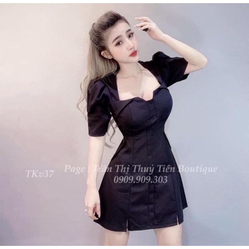 Đầm Xòe Nhẹ Tay Bo Phồng (Size S-M-L-XL) cổ lật kiểu lai xẻ V nhỏ HÀNG THIẾT KẾ | BigBuy360 - bigbuy360.vn