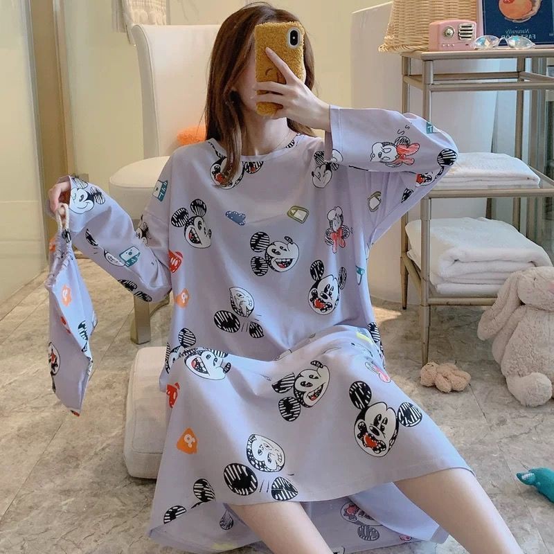 ❆☁﹍Váy ngủ pijama kiểu mới cho nữ mùa xuân, trung thu và đông, tay dài, sinh dễ thương Hàn Quốc phục vụ tại nhà