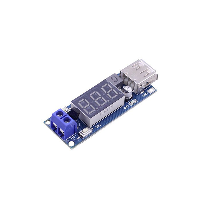 Mạch Nguồn Điện Tử Hạ Áp, Giảm Áp Điện Một Chiều DC Buck 4.55-40VDC Xuống 5VDC - 2A Qua Cổng USB Sạc Điện Thoại