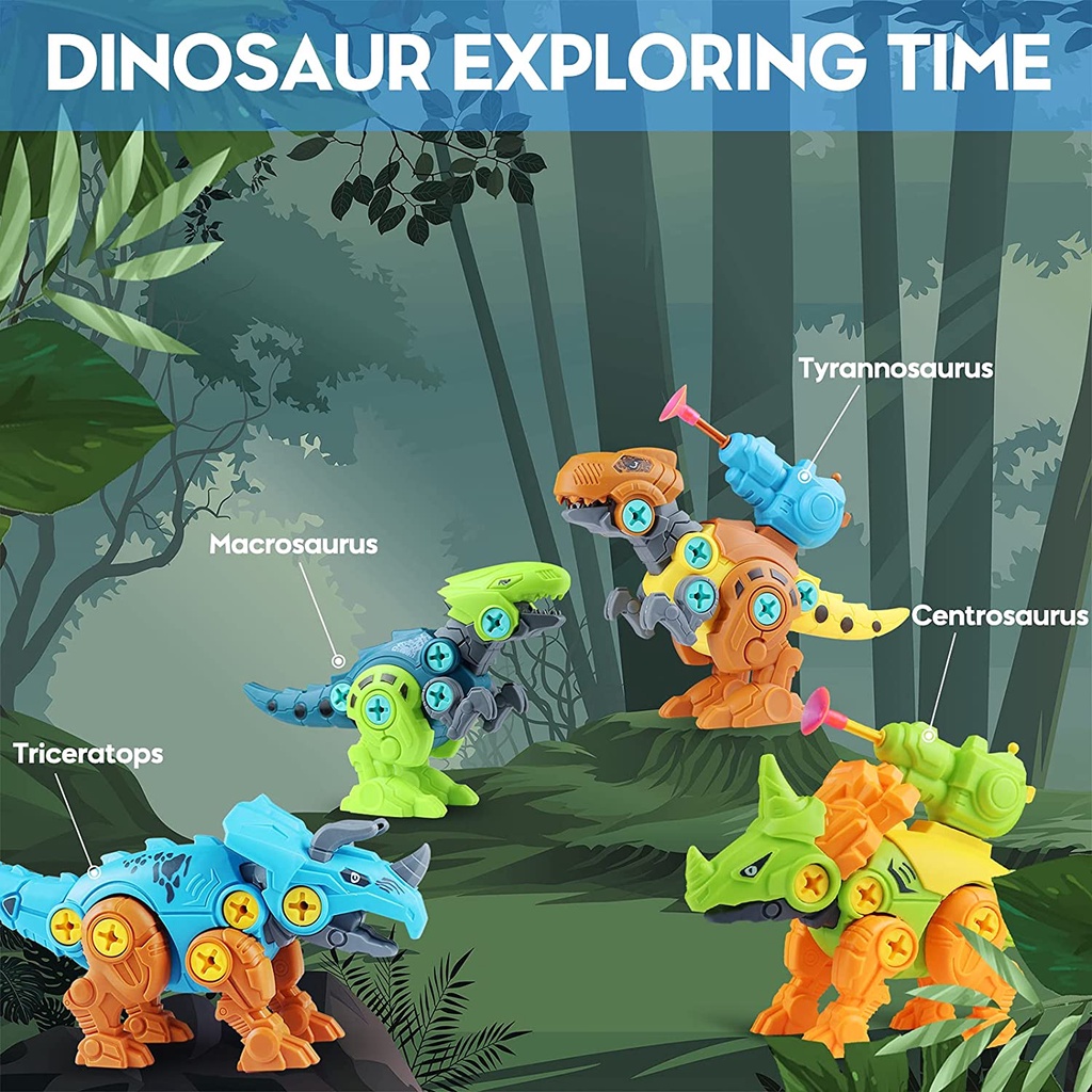 Bộ đồ chơi khủng long có khoan xoay 360 độ cho trẻ em DIY