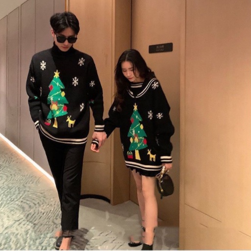 Áo Sweater Dệt Kim In Họa Tiết Hoạt Hình Thời Trang Giáng Sinh Cho Cặp Đô