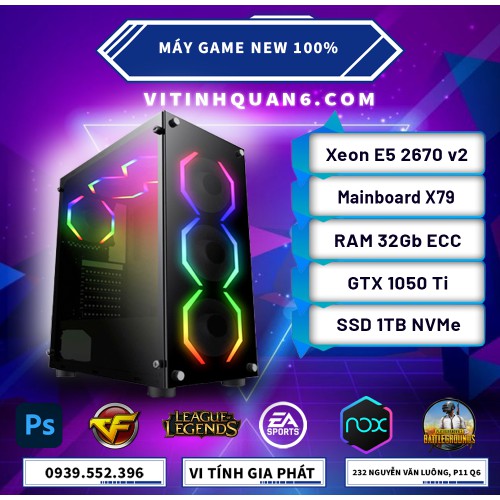 Bộ PC treo VLTK, nhiều tab giả lập E5 2670 v2 + GTX 1050Ti