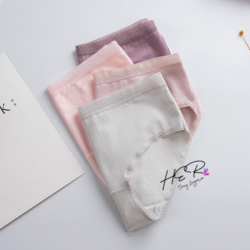 Quần lót nữ cotton Cạp Ren Lưới Cao Cấp kháng khuẩn dễ thương KIMCHIBIKINI đồ chip trơn siêu đẹp Mềm Mát QL179
