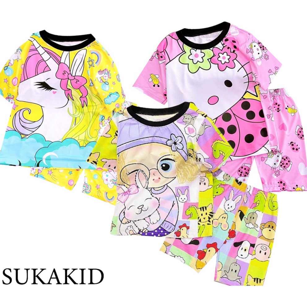 Bộ đò cho bé gái hình in 3D chất liệu thoáng mát mềm mịn co hình ngựa cầu vồn mèo bọ,gái thỏ 6kg đên 40kg