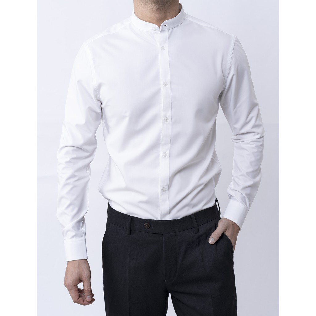 Sơ Mi Nam Dài Tay VENISCE - Màu Trắng, Cổ Tàu (Form 2020), Form Slim Fit, Vải Lụa Cao Cấp