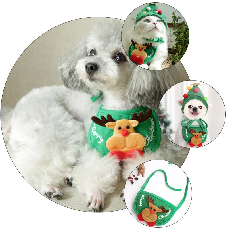 Set 2 món khăn yếm kèm nón giáng sinh dễ thương cho thú cưng